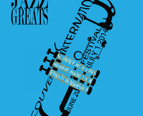 a poster of a trumpet for a jazz festival done in illustrator.