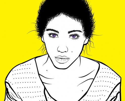 A screen image of a line art project done in illustrator of the girl.